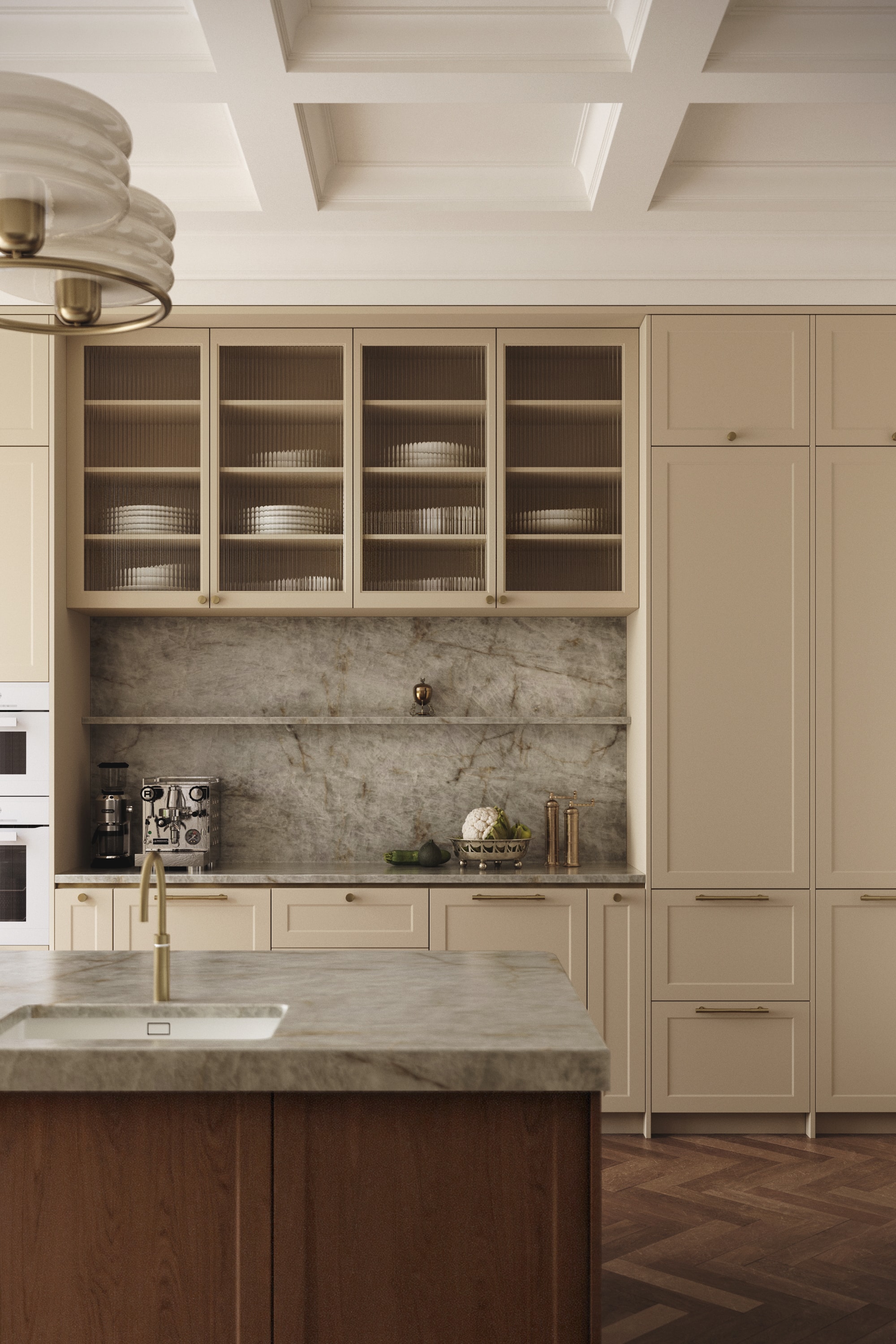 Contemporary handmade kitchen render with island seating