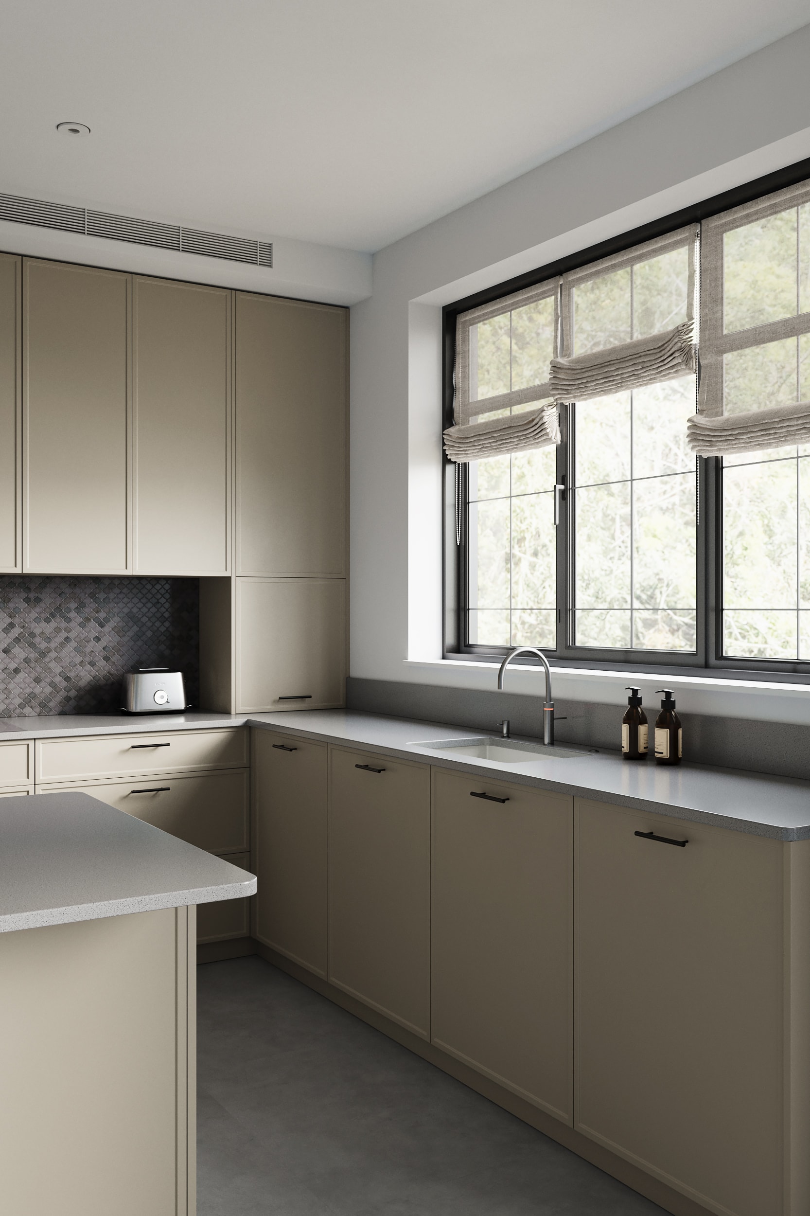 Classic bespoke kitchen cabinets with painted doors